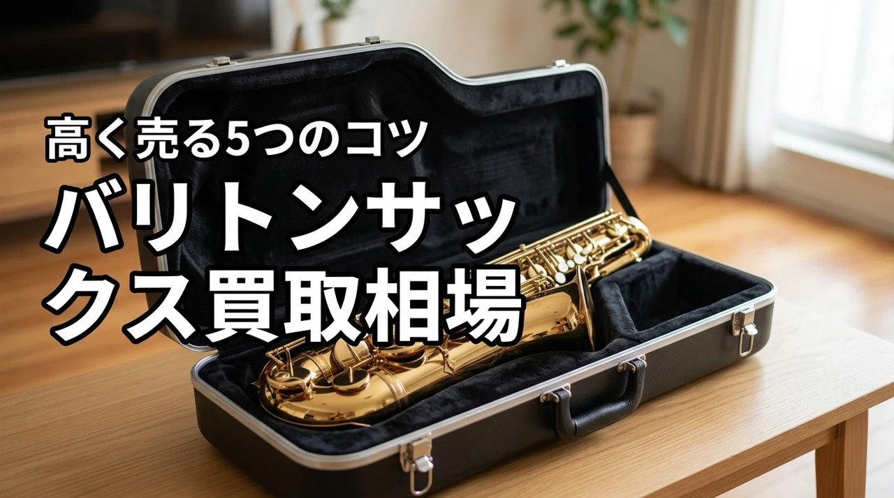 バリトンサックスの買取価格相場を比較！高く売る5つのコツと査定ポイント（記事のアイキャッチ画像）