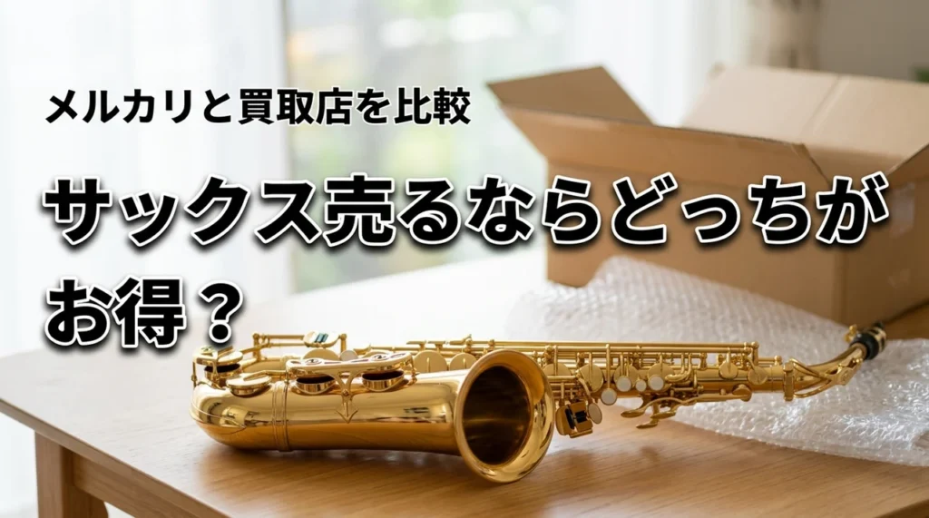 サックスはメルカリで売れる？買取店とどっちがお得か相場や梱包方法まで解説（記事のアイキャッチ画像）